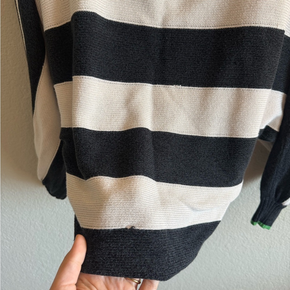 Maeve Anthropologie Slouchy Boatneck Black & White Striped Sweater Green Touch - Picture 10 of 10